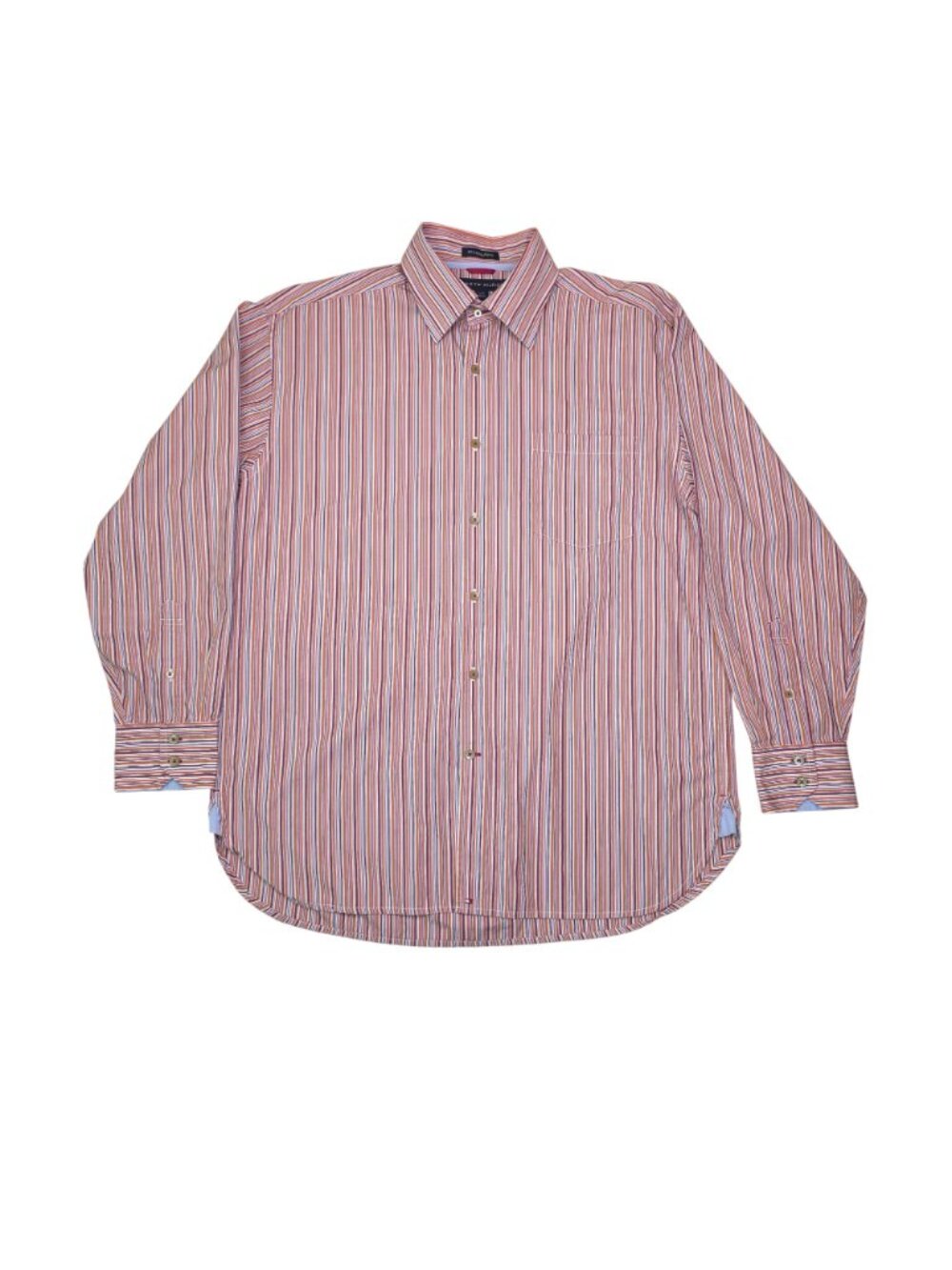 Tommy Hilfiger Mens Long Sleeve Striped Button-Up Shirt Large Cotton Multicolor - Picture 2 of 9
